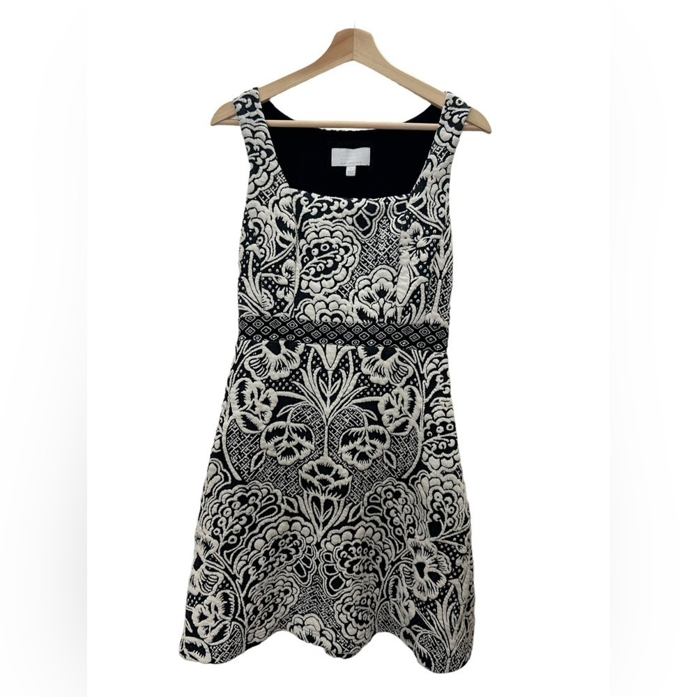 Anthropologie Ett:twa Valery Brocade Dress Navy White Floral Paisley Size Small